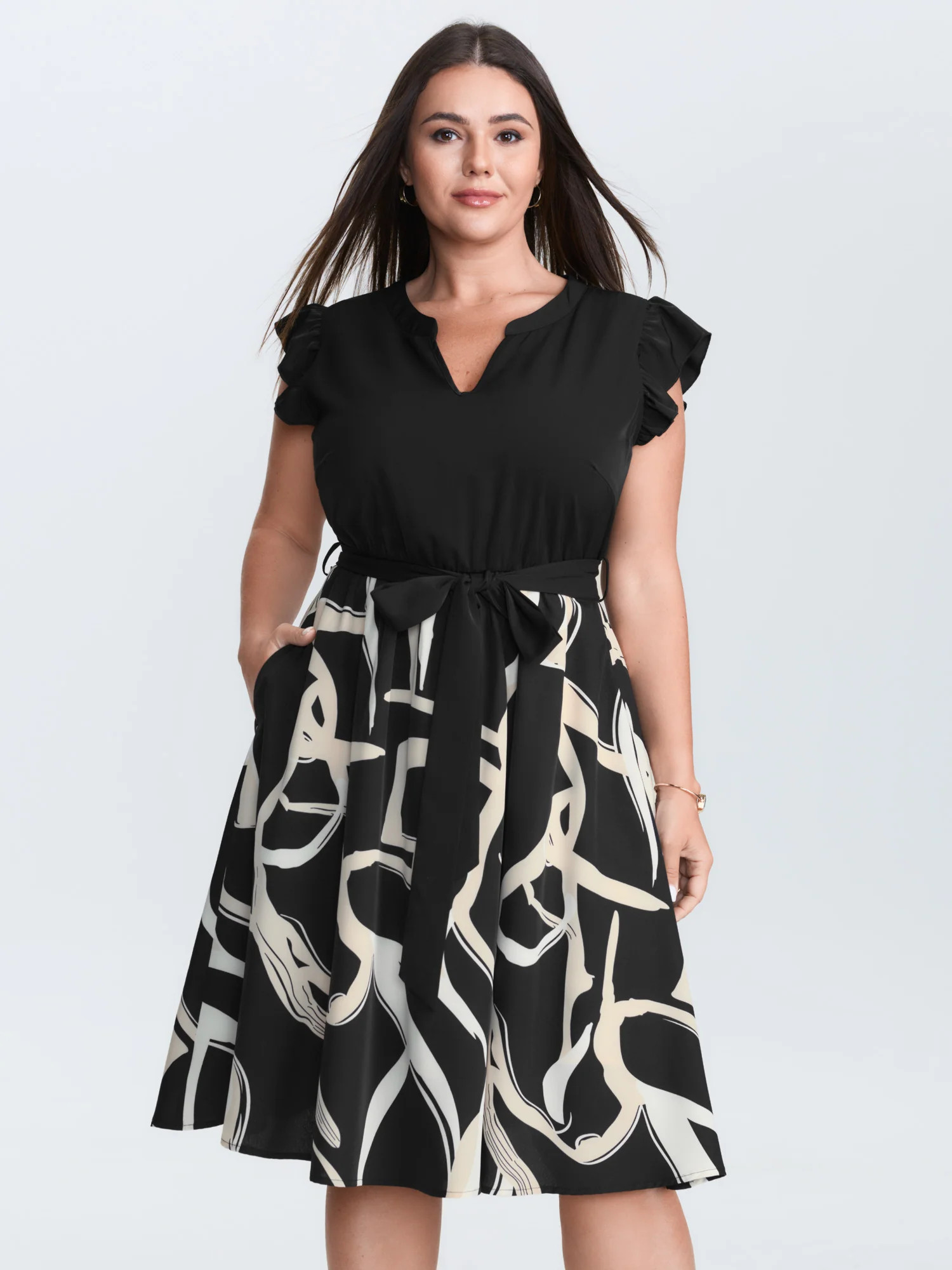 Geometric Print Color Contrast Mini Dress | Bloomchic