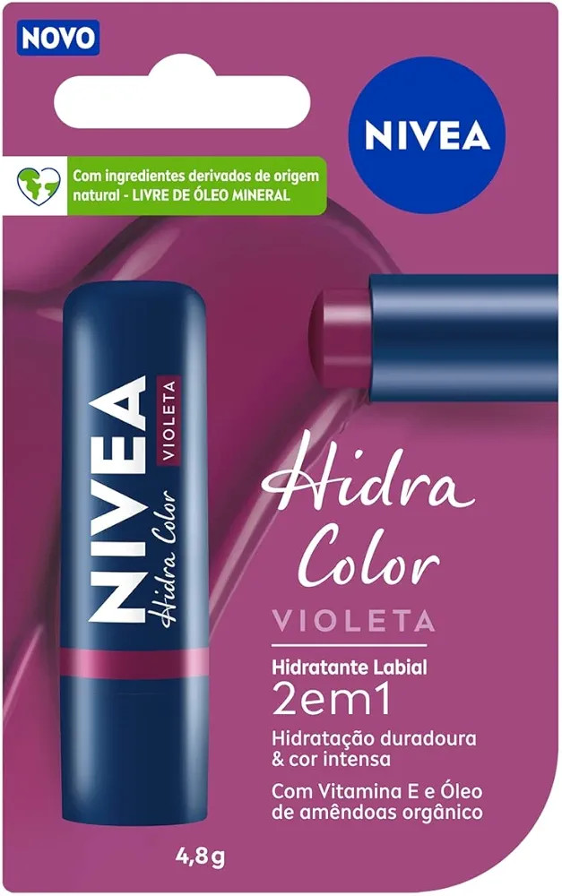 NIVEA Hidratante Labial Hidra Color 2 em 1 Violeta 4,8g - Combina cor intensa e hidratação enri... | Amazon (BR)