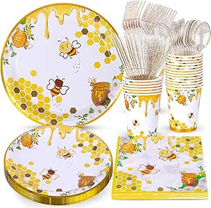 Atonofun Bee Party Supplies, Bee Plates and Napkins, Bee Party Plates, Cups, Napkins and Cutlery,... | Amazon (US)