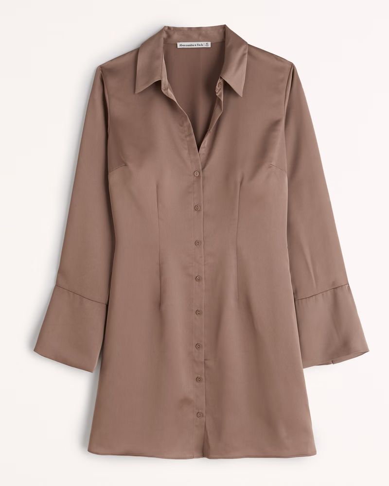 Women's Split-Cuff Satin Shirt Dress | Women's | Abercrombie.com | Abercrombie & Fitch (UK)
