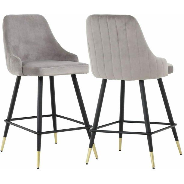 Boowill 25.5" Bar Stools Set of 2, Modern Velvet Barstools with Back and Footrest, Upholstered Co... | Walmart (US)