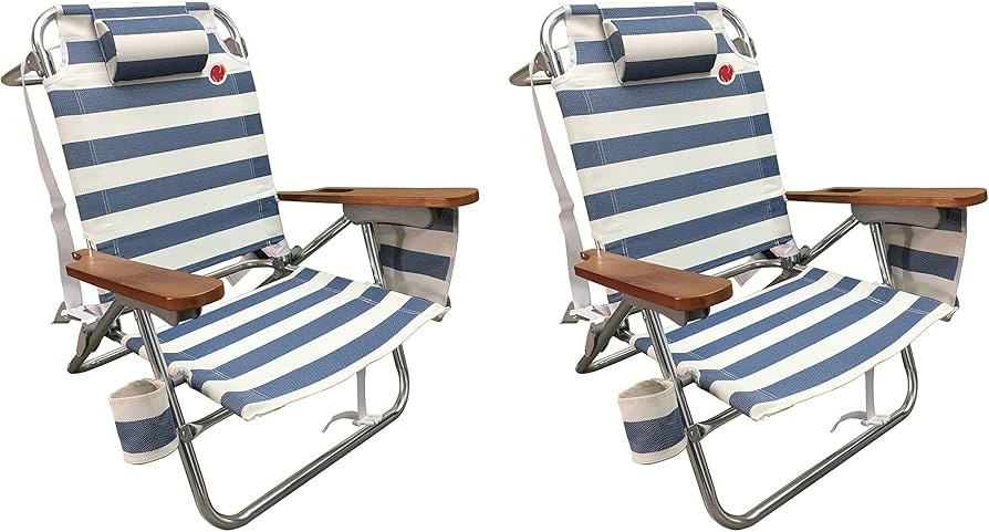 OmniCore Designs Multi-Position Wood Arm Beach Chair (2-pk) | Headrest, Media Organizer Pocket, C... | Amazon (US)