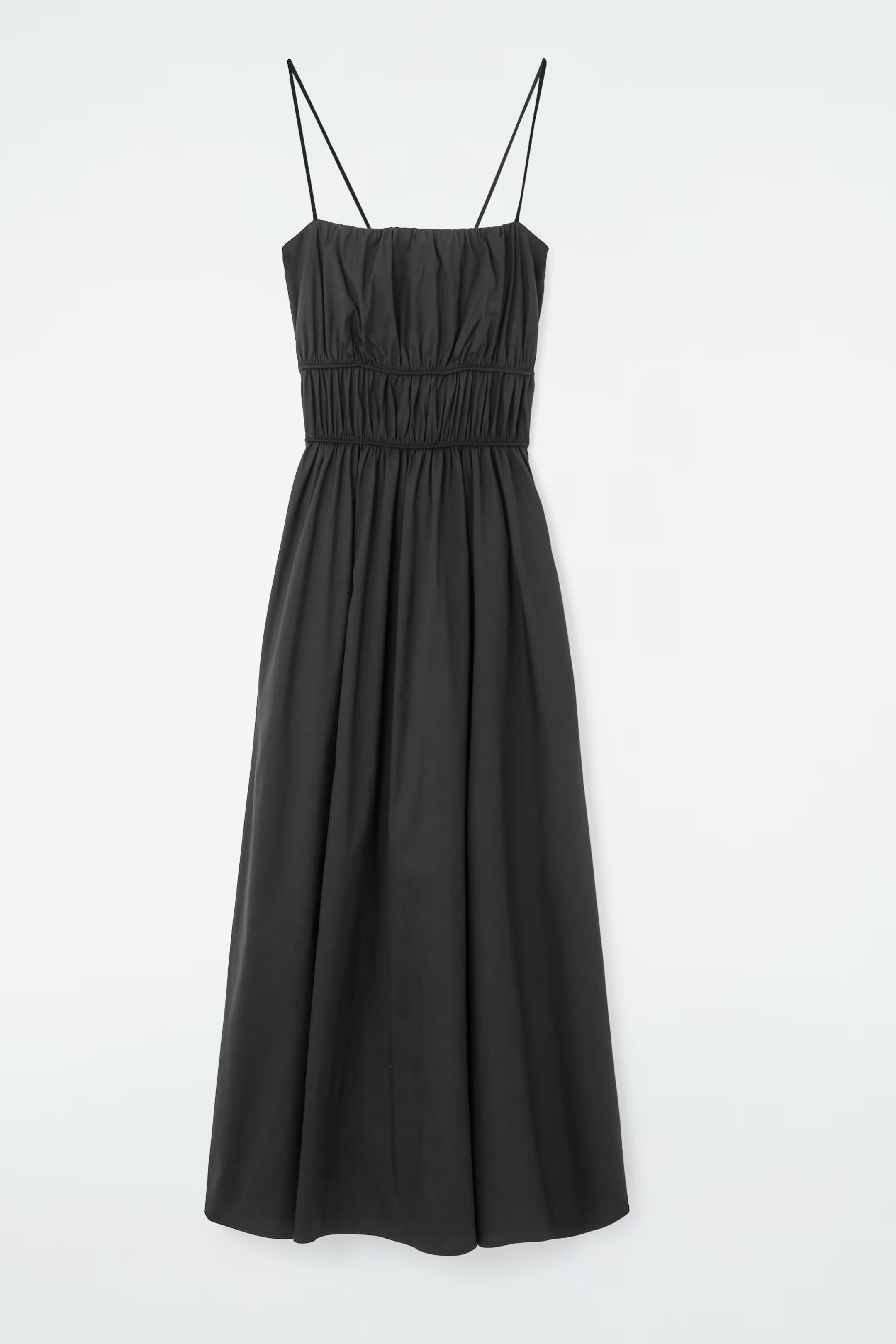 GATHERED COTTON MIDI DRESS - BLACK | COS UK