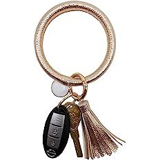 Amazon.com: Tovly Wristlet Round Key Ring Chain Leather/Silicone Oversized Bracelet Bangle Keycha... | Amazon (US)