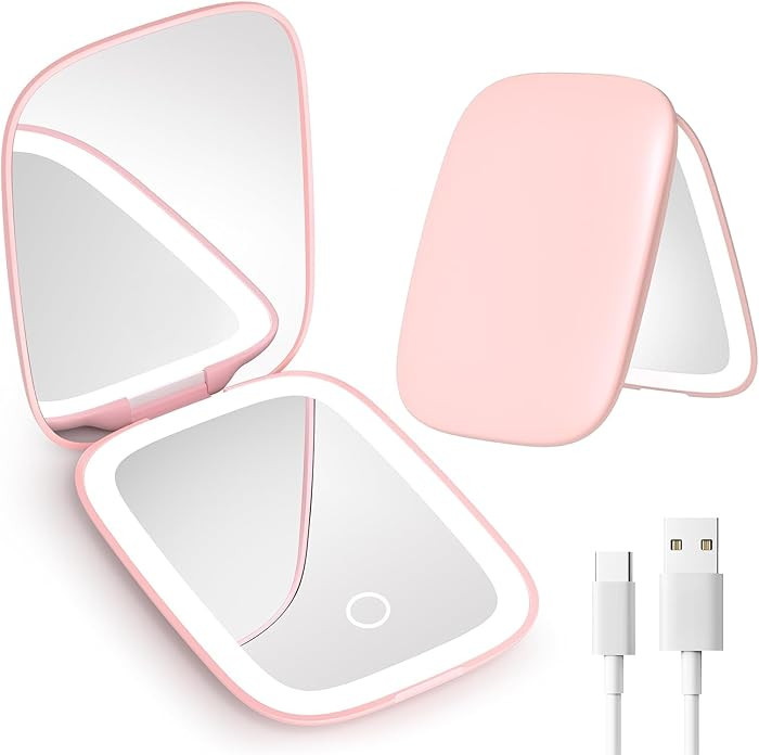 Compact Mirror with Light, 1X/3X Magnification LED Travel Pocket Makeup Mirror with 3 Color Modes... | Amazon (US)