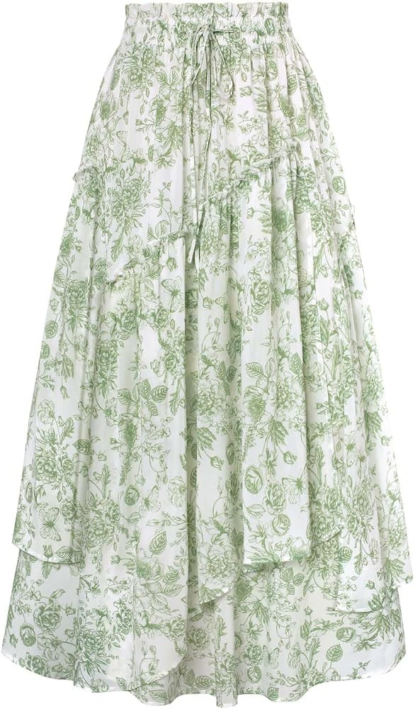 Scarlet Darkness Women Floral Maxi Skirt Elastic Waist Boho Long Skirts | Amazon (US)