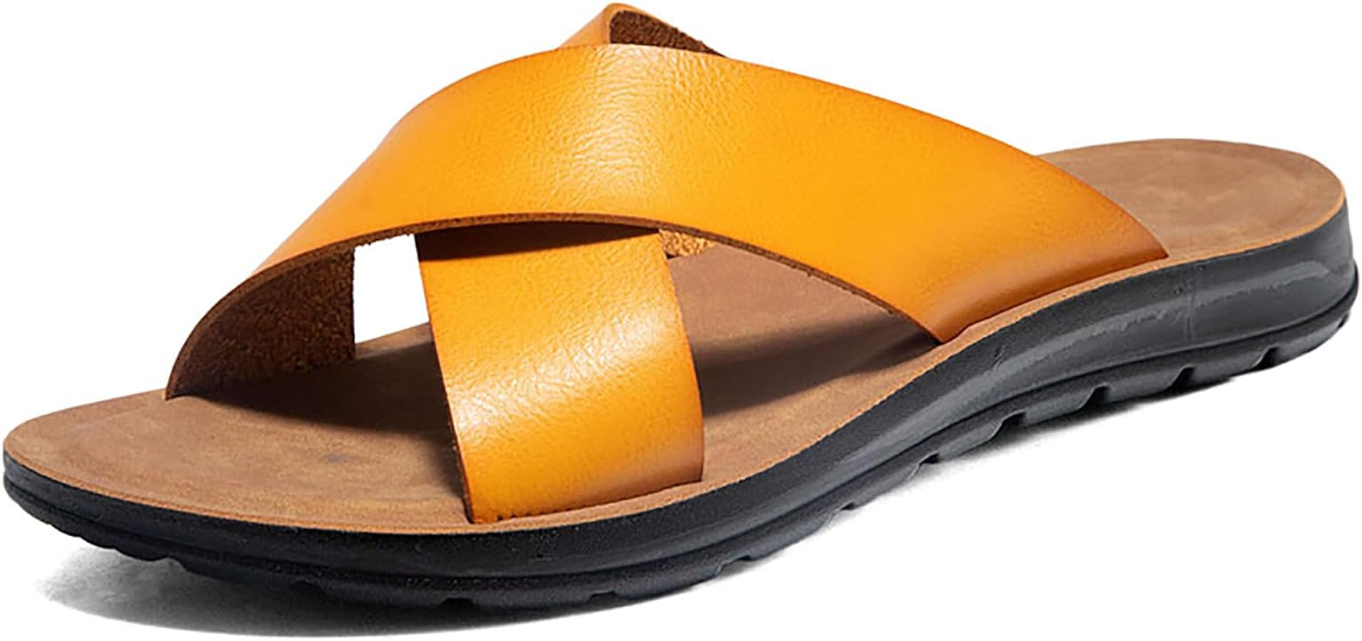 Men's Leather Platform Orthotic Slides Sandals Open Toe Comfort Arch Support Hollow Slip On Slipp... | Amazon (US)