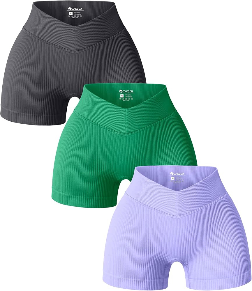 OQQ Women 3 Piece Yoga Shorts Ribbed V Shaped High Waist Workout Exercise Shorts Leggings | Amazon (US)