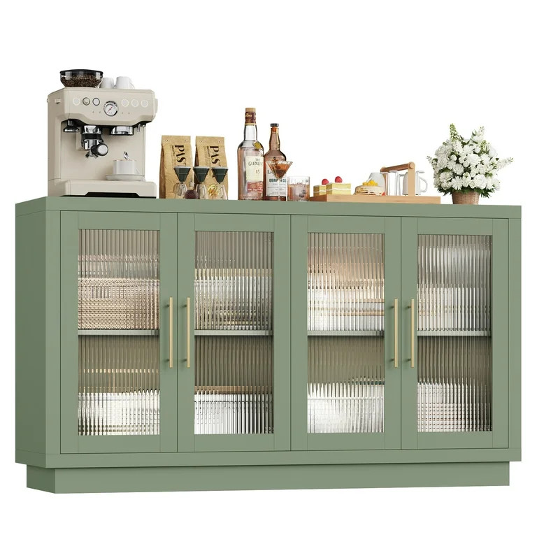 Homfa 55.1"W Modern Sideboard Buffet with Fluted Glass Doors, Accent Cabinet Console Table TV Sta... | Walmart (US)