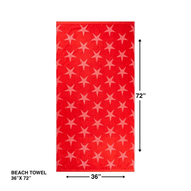 Mainstays Patriotic Cotton Blend Beach Towel, 36 x 72 in, Red Star | Walmart (US)