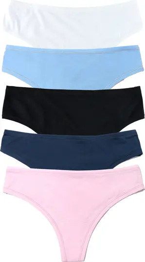 Hanky Panky PlayStretch™ Assorted 5-Pack Natural Rise Thongs | Nordstrom | Nordstrom