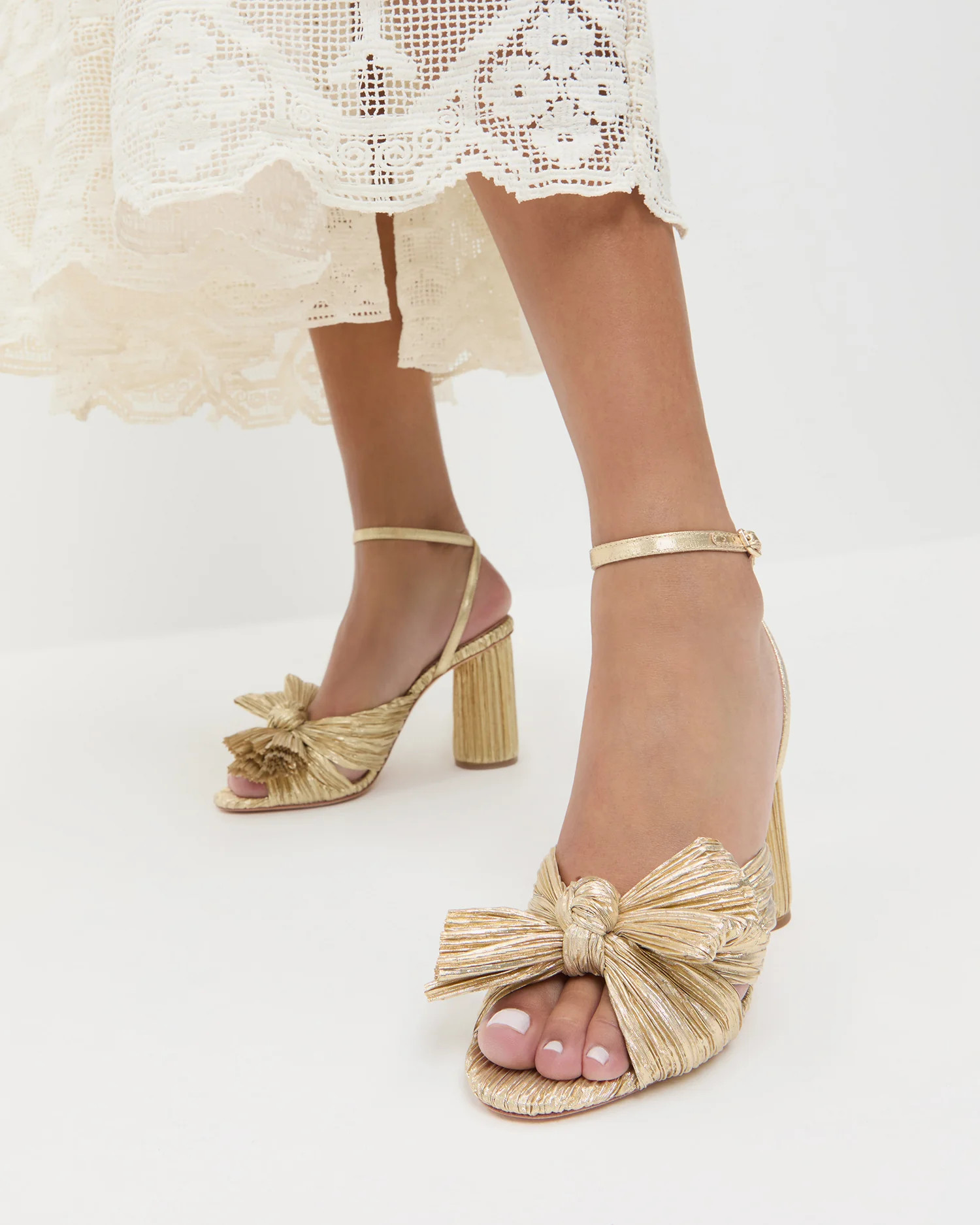 Camellia Gold Pleated Bow Heel | Loeffler Randall