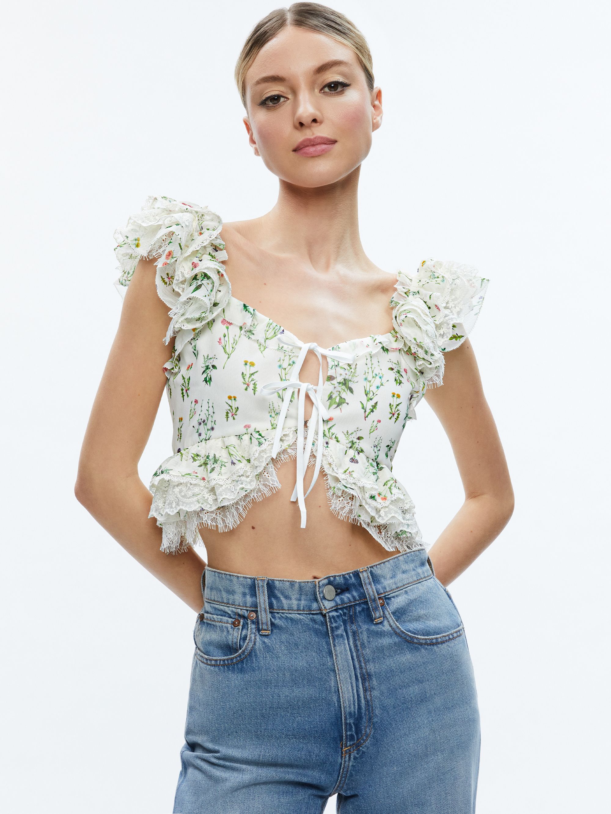 CHARLINE RUFFLE CROPPED TOP | Alice + Olivia