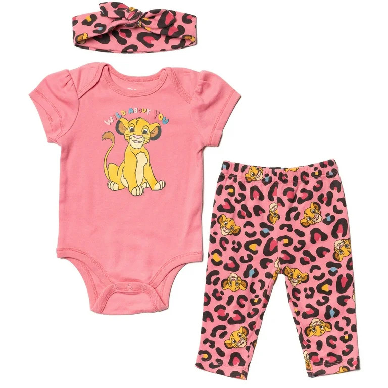 Disney Lion King Simba Infant Baby Girls Bodysuit Pants and Headband 3 Piece Outfit Set Newborn t... | Walmart (US)
