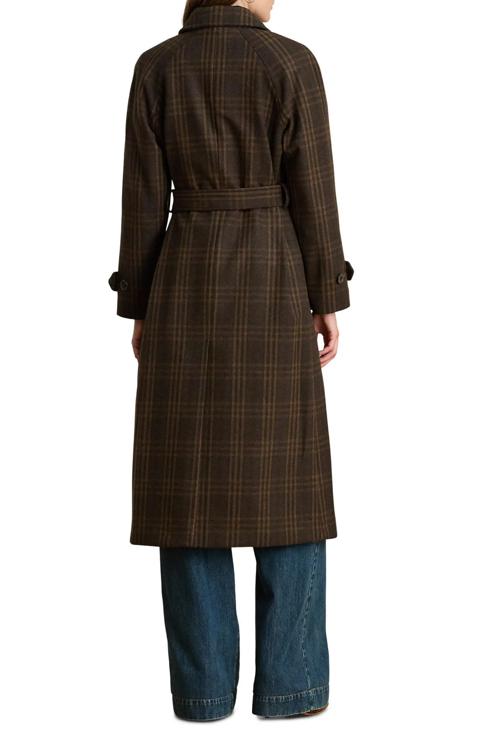 Lauren Ralph Lauren Windowpane Plaid Wool Blend Trench Coat | Nordstrom | Nordstrom