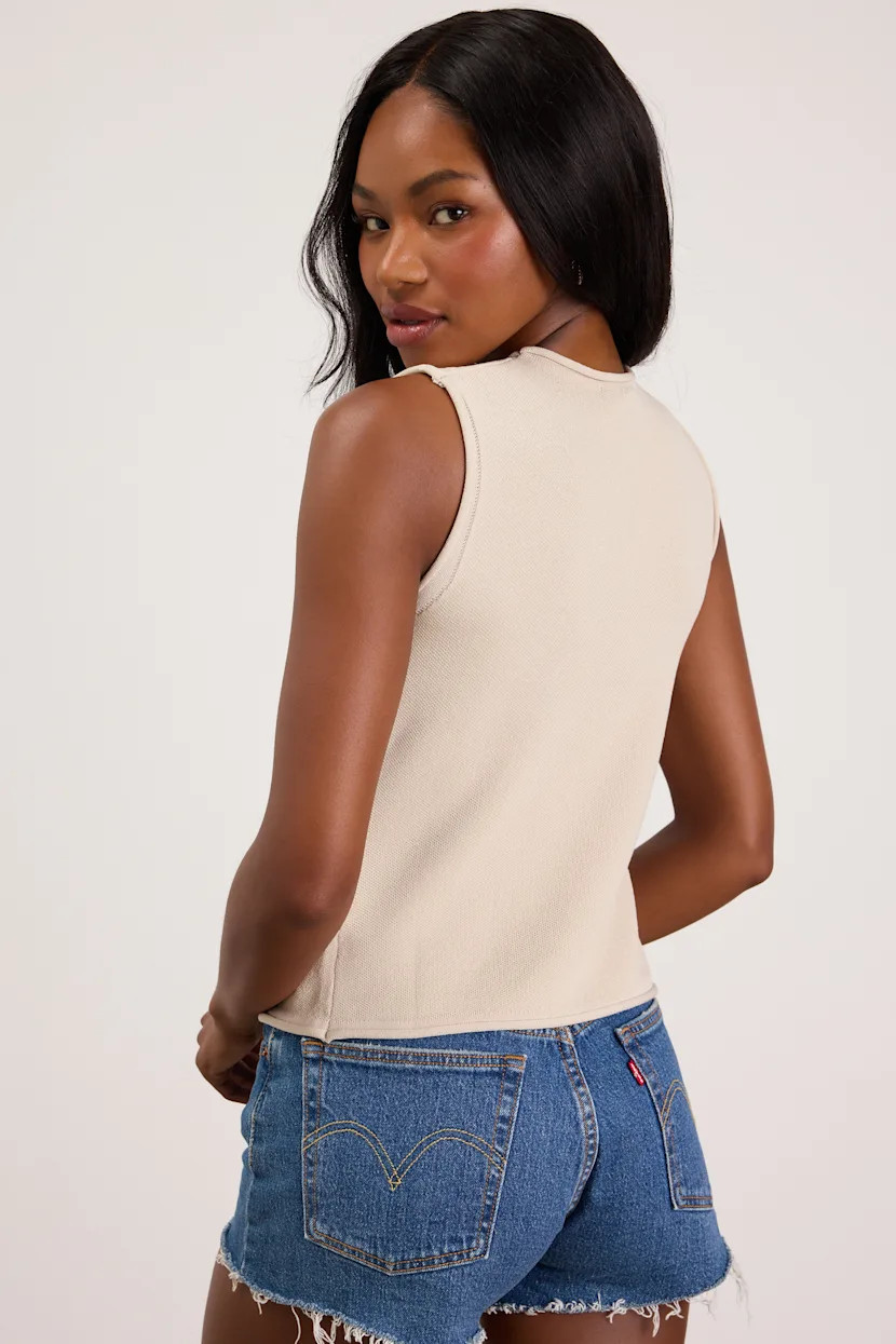 Jayla Beige Embroidered Button-Front Sweater Top | Lulus