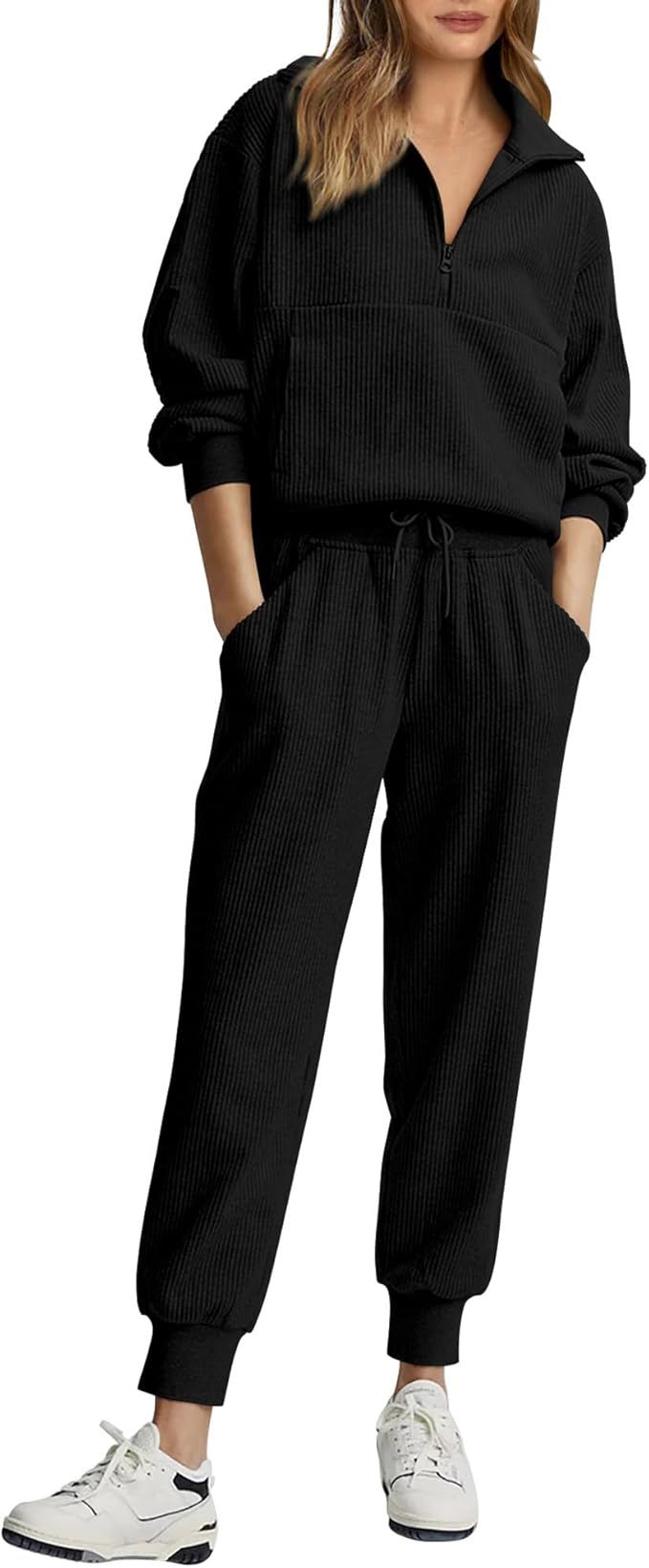 BTFBM Women's 2 Piece Tracksuit Fall Outfits 2024 Long Sleeve Half Zip Sweatshirt Sweatpants Loun... | Amazon (US)