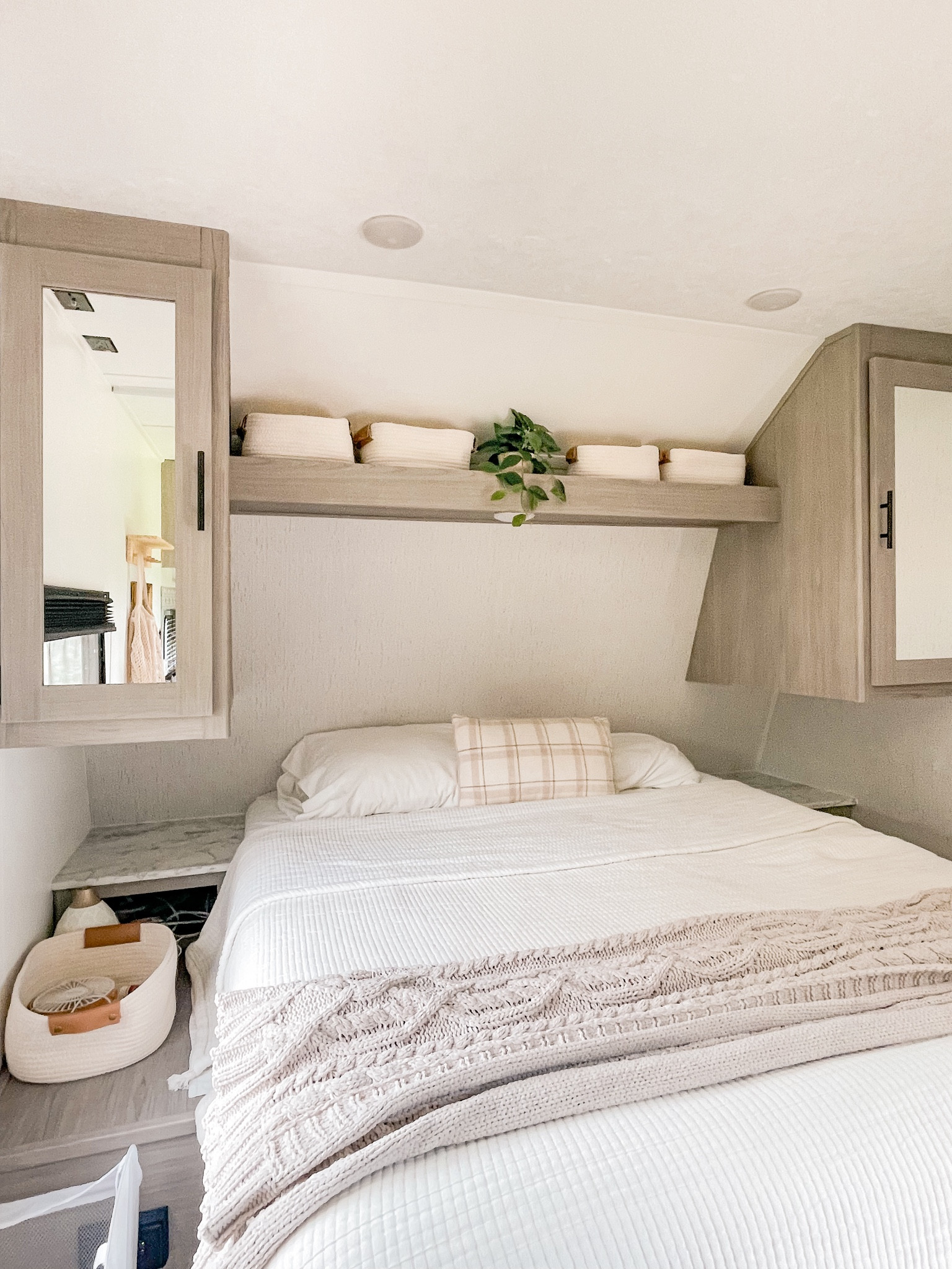 Camper. Camper storage. Camper bedroom. Target bedding. Organization
