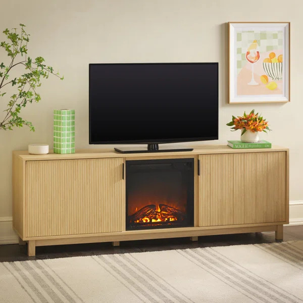 Aberforth Modern 70" TV Stand with Freestanding Electric Fireplace | Wayfair North America