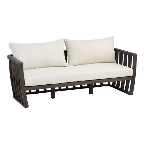 Dark Gray Barrel Wood Byron Outdoor Bench | World Market