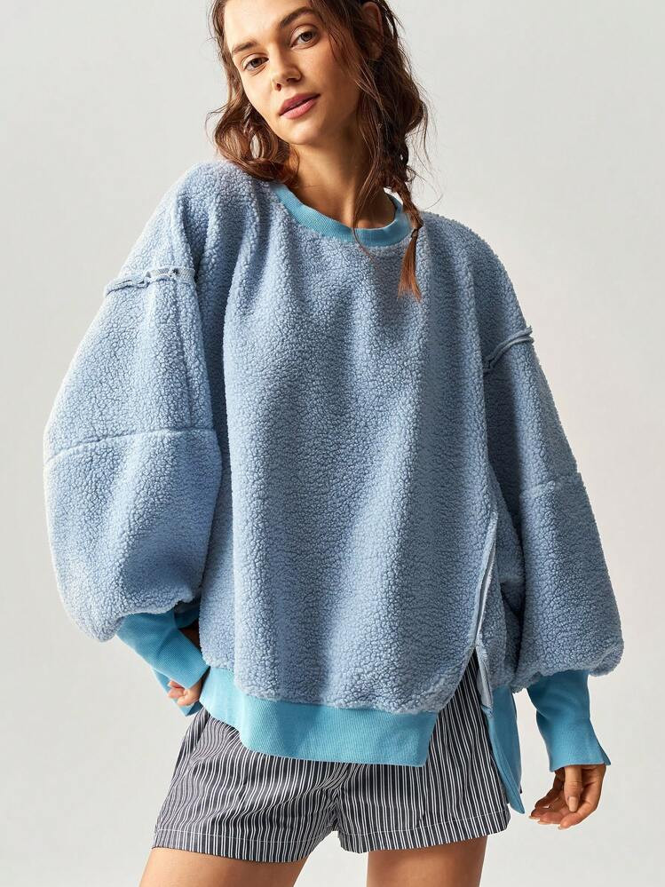 Bohemela Women's Casual Solid Color Round Neck Loose Fit Knitted Sweatshirt | SHEIN