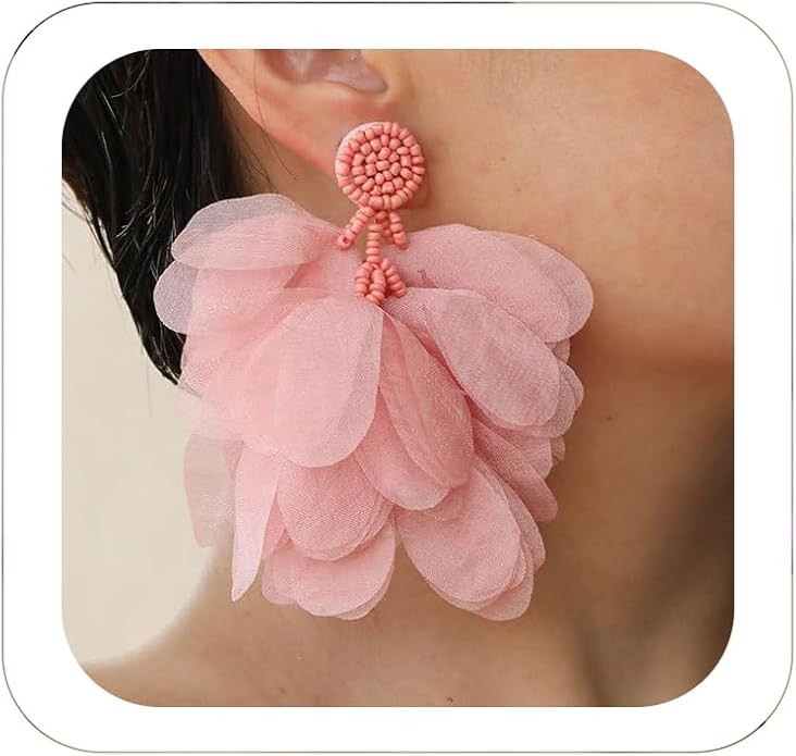 Bohemian Flower Drop Dangle Earrings Vintage Handmade Chiffon Floral Long Tassel Earrings Exagger... | Amazon (US)
