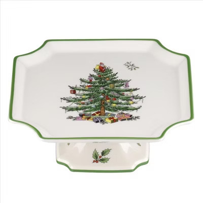 Spode Christmas Tree Footed Square Cake Plate - 6.5-Inch Holiday Cake Stand for Desserts, Cupcakes, & Treat Display - Fine Porcelain, Dishwasher Safe | Target