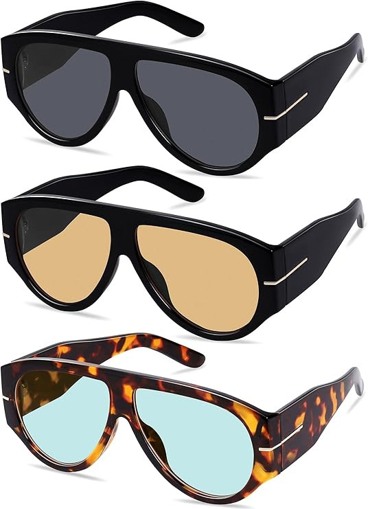 Oversized Retro Aviator Sunglasses for Women Men Trend 70s Thick Classic Vintage Style Sun Glasse... | Amazon (US)