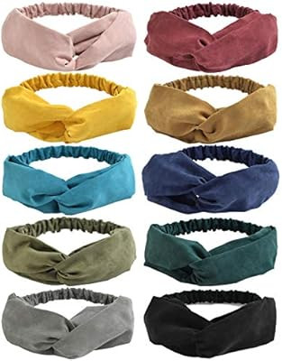 DRESHOW 10 Pack Boho Headbands for Women Vintage Cross Elastic Head Wrap Hair Accessories | Amazon (US)