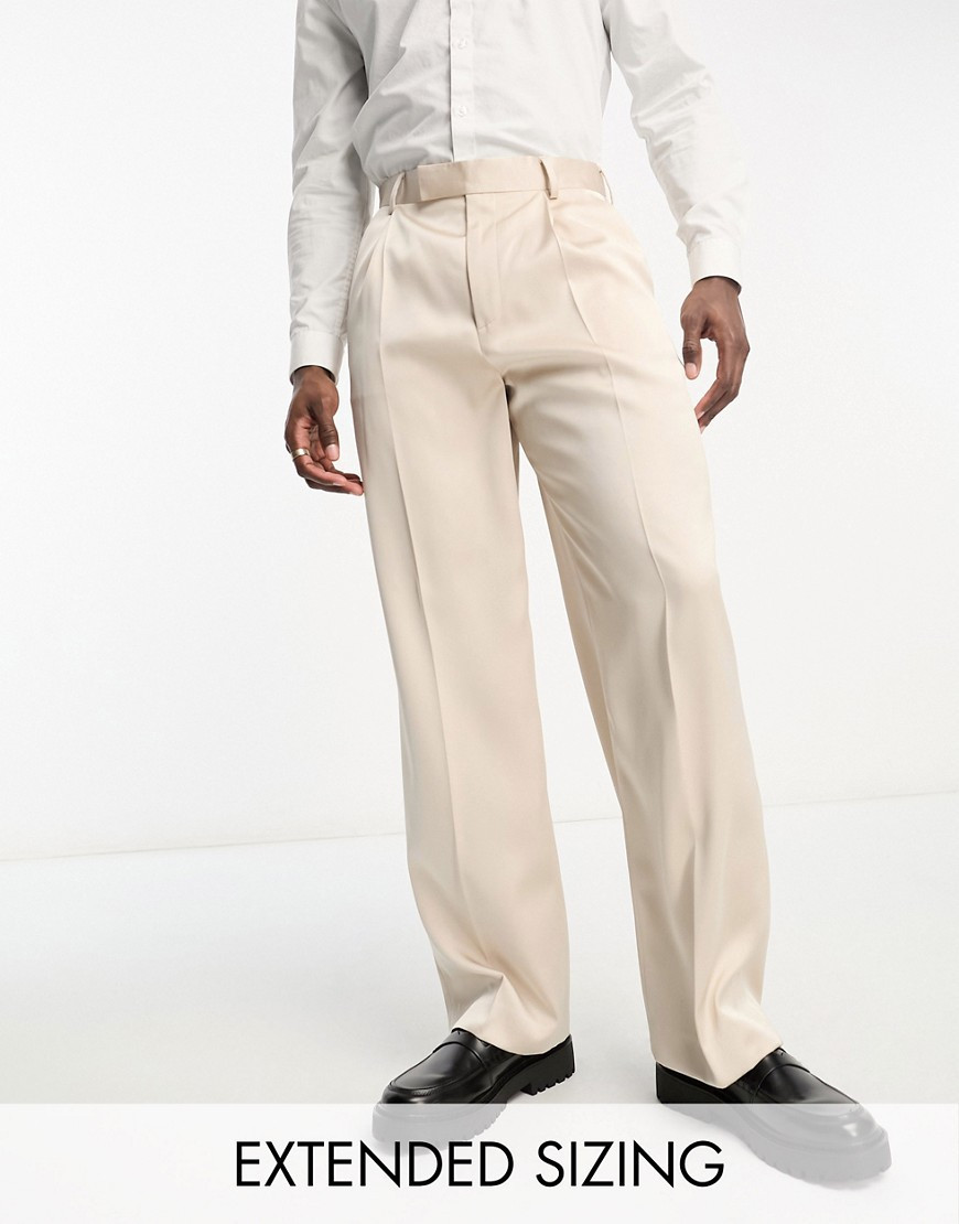 ASOS DESIGN smart wide leg trouser in beige satin-Neutral | ASOS (Global)