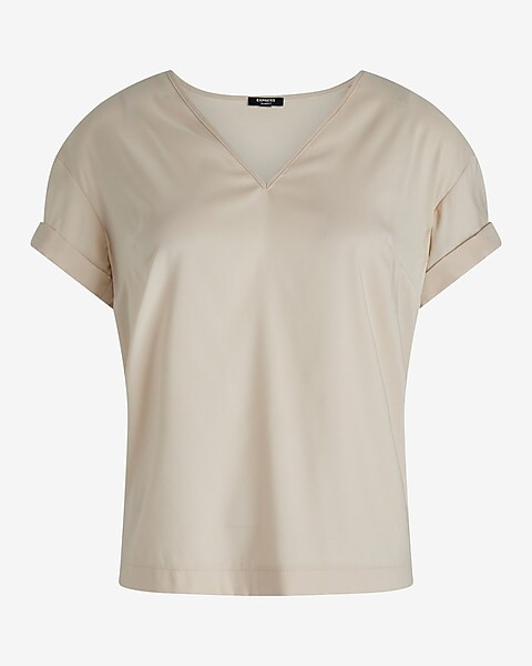 Satin V-Neck Short Cuff Sleeve Gramercy Tee | Express
