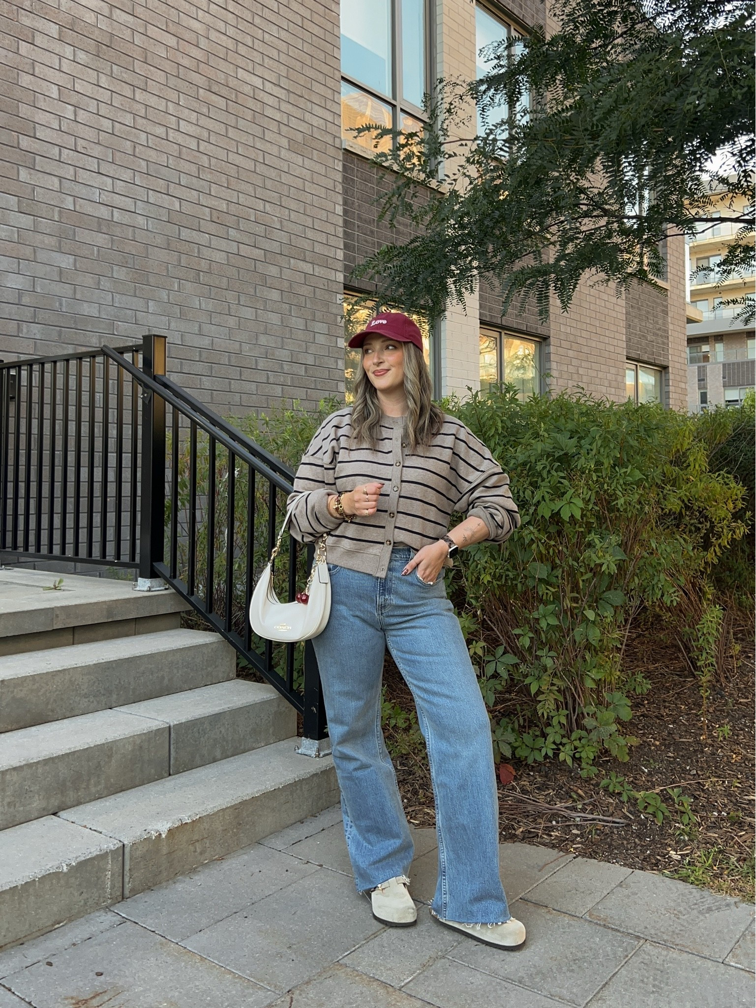 Casual fall outfit! Wearing L in the striped sweatshirt cardigan and 30 in the jeans. I’m a 9.5-10 shoe and wear a 40 in the Birkenstock clogs

#LTKfall #LTKjeans #LTKstyletip