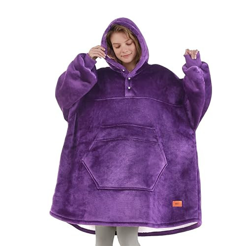 Degrees of Comfort Wearable Blanket Hoodie, Oversized Sherpa Hooded Blankets Sweatshirt - Warm for Women and Men - 38x32 inch Adult Size, Purple | Amazon (US)