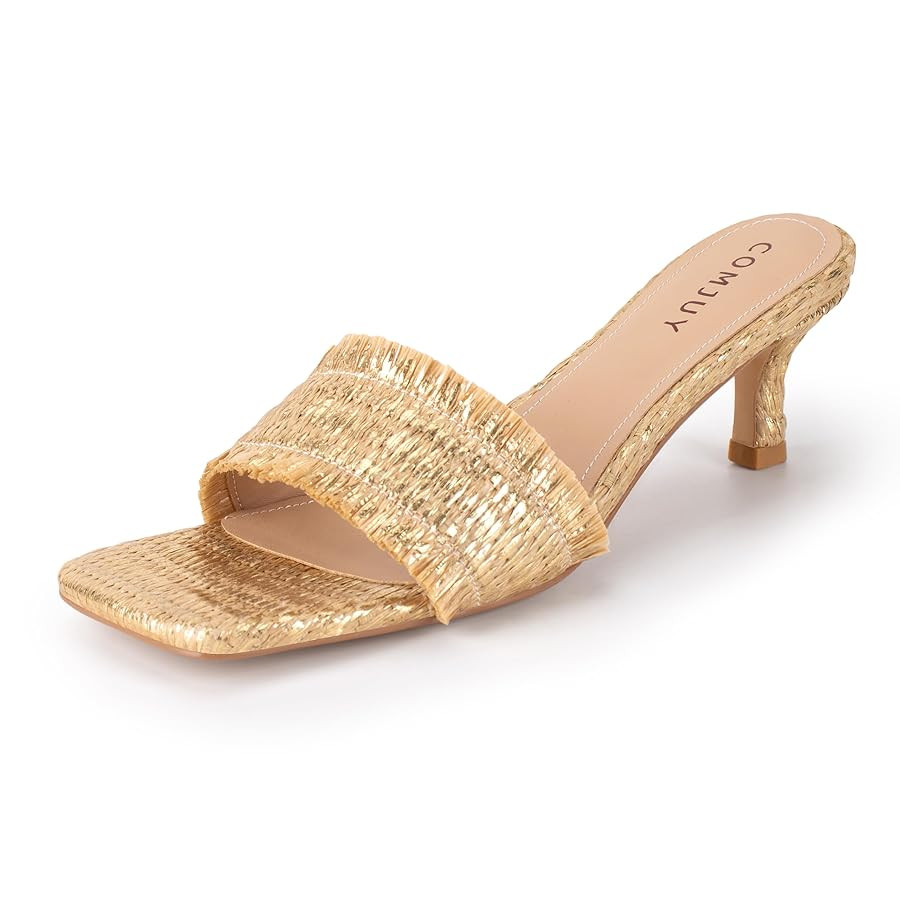 Raffia Mule Sandals for Women Square Toe Slip On Kitten Heels Woven Heeled Slides for Summer Dres... | Amazon (US)