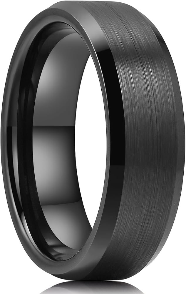 King Will Tungsten Men's Wedding Ring - Available in 6mm to 10mm, Black/Silver, Matte Finish, Bev... | Amazon (US)