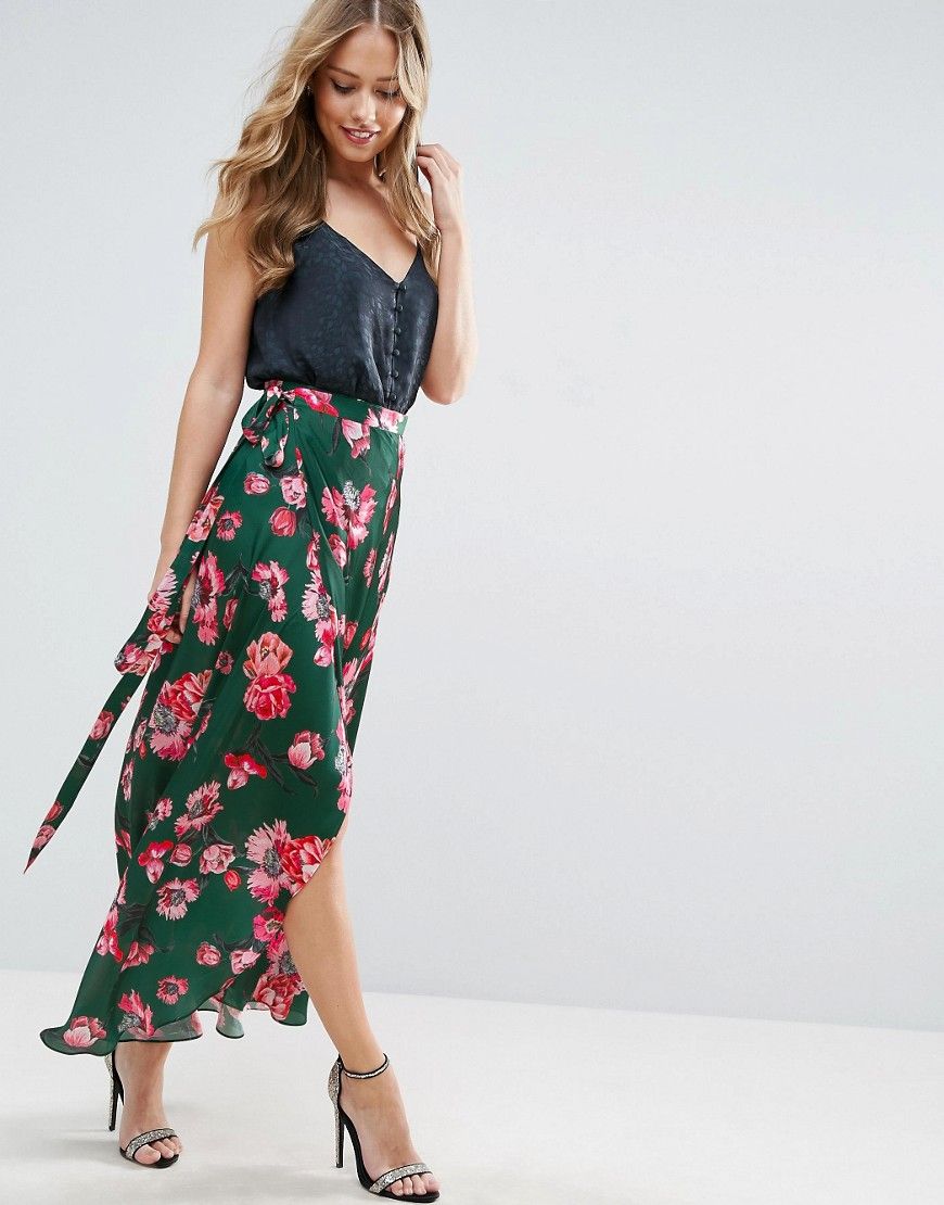 ASOS Satin Maxi Skirt in Floral Print - Multi | ASOS US