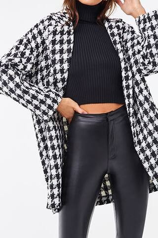 Forever 21 Tweed Houndstooth Coat , Black/cream | Forever 21 (US)