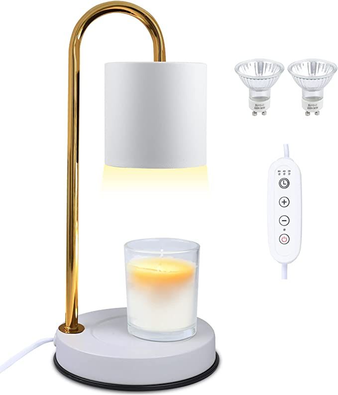 Candle Warmer Lamp with 2 Bulbs, Wax Warmer Lamp with Timer 2H/ 4H/ 8H & Dimmable 4 Brightness, A... | Amazon (US)