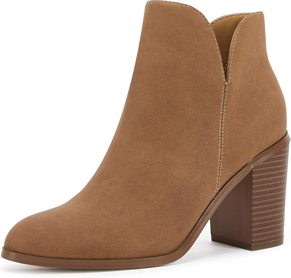 LAICIGO Womens V Cut Ankle Boots Side Zipper Chunky Stacked Heel Snakeskin Booties Shoes | Amazon (US)