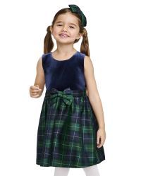 Toddler Girls Christmas Sleeveless Striped Velour Knit To Woven Dress | The Children's Place  - S... | The Children's Place