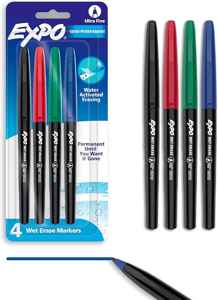 EXPO Wet Erase Markers, Semi-Permanent Markers, Assorted, Ultra Fine Point, 4 Count | Amazon (US)