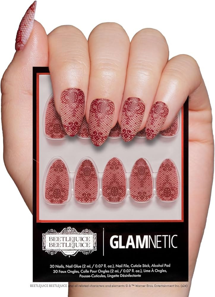 Beetlejuice Beetlejuice™ x Glamnetic Press On Nails - Lydia™ | Red Lace 3D Effect Matte Short... | Amazon (US)