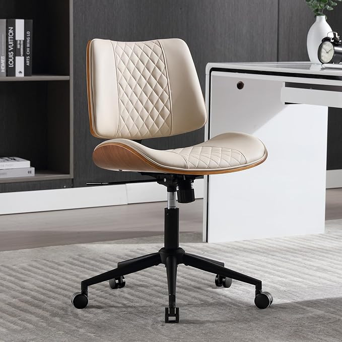Home Office Chair No Arms with Wheels, Adjustable Height Small Desk Chair, PU Leather Mid Back 36... | Amazon (US)