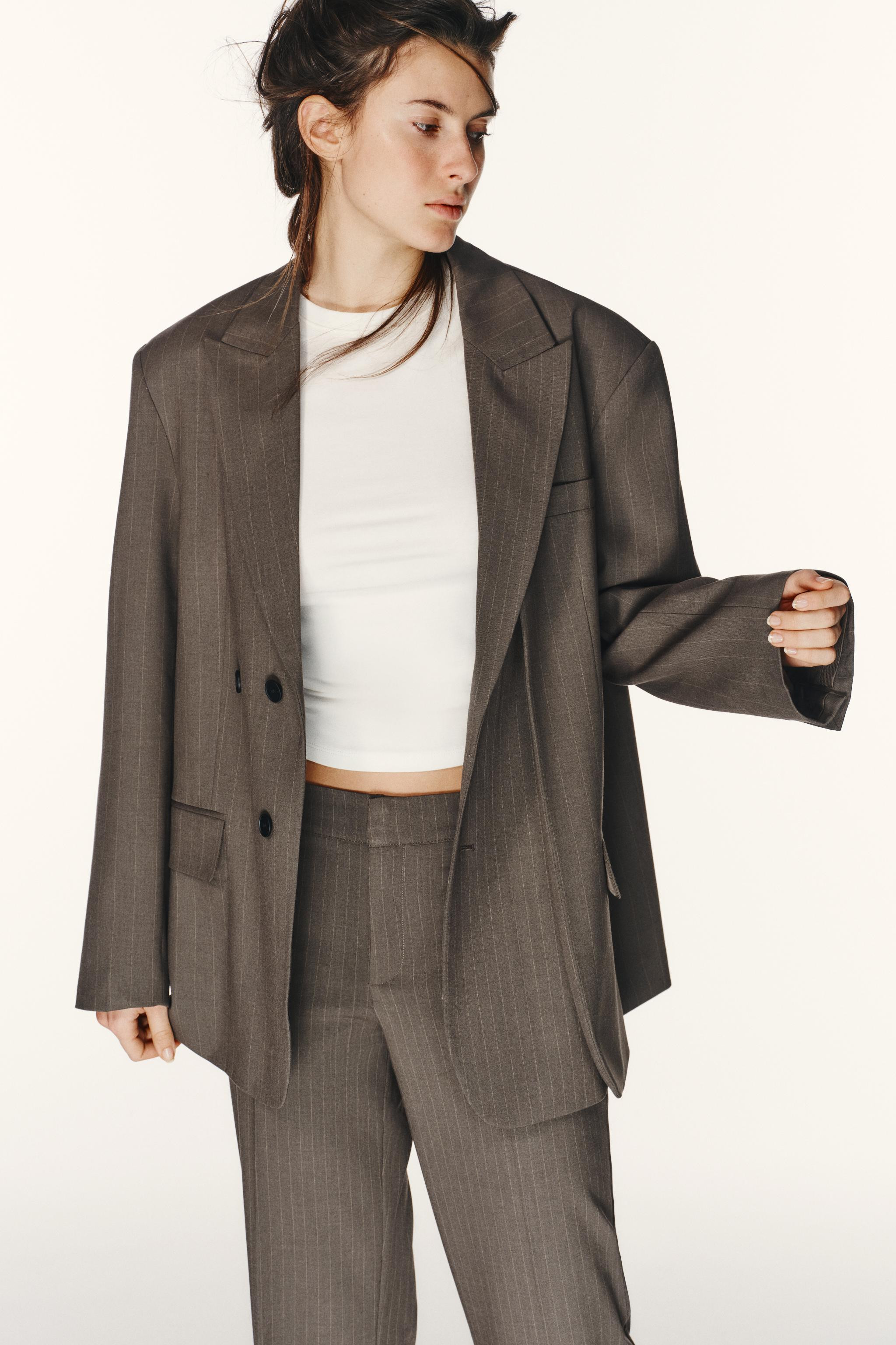 OVERSIZED DOUBLE WEAVE STRIPED BLAZER | Zara US