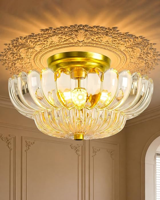 Semi Flush Mount Ceiling Light 11.8" Vinatge Gold Hallway Lights | Amazon (US)