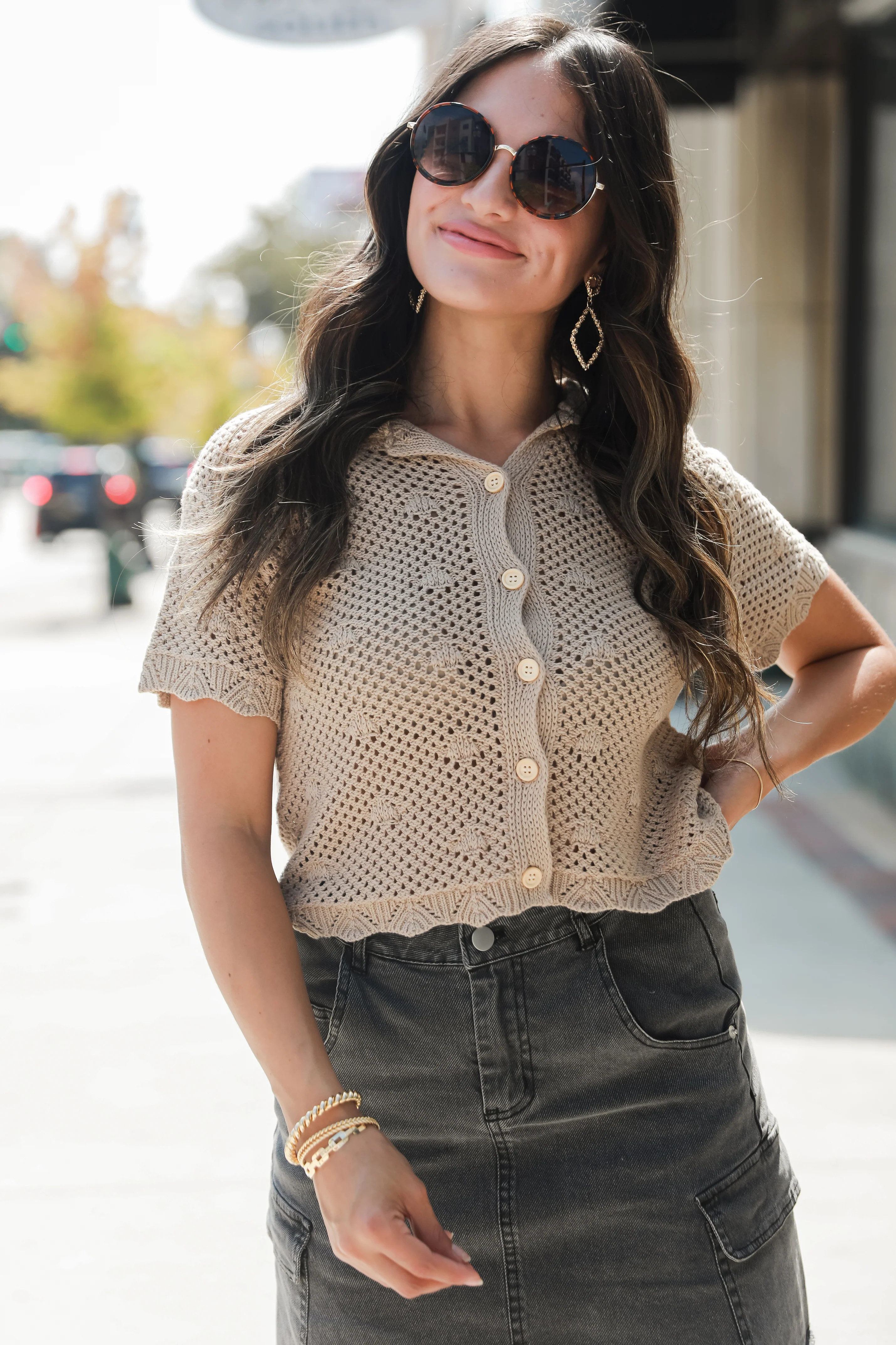 Intriguing Attitude Knit Button-Up Top | Dress Up