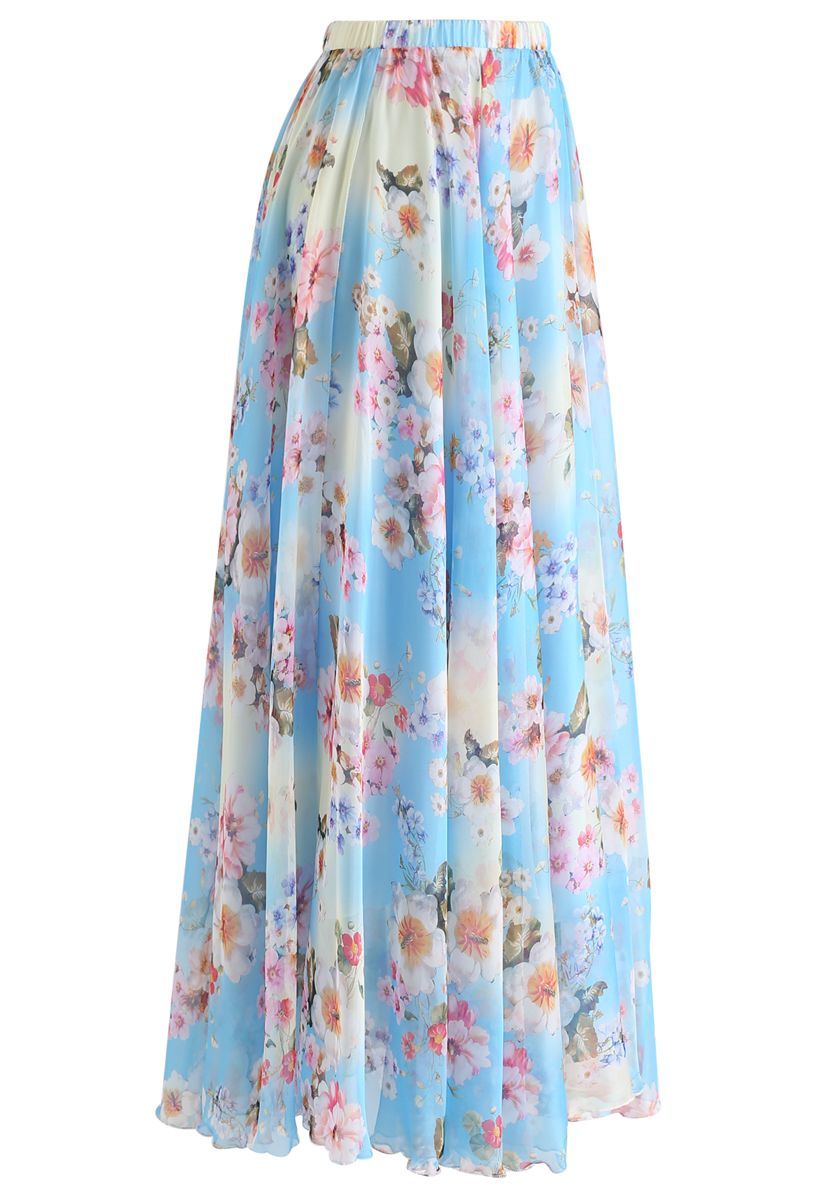 Peach Blossom Watercolor Maxi Skirt | Chicwish