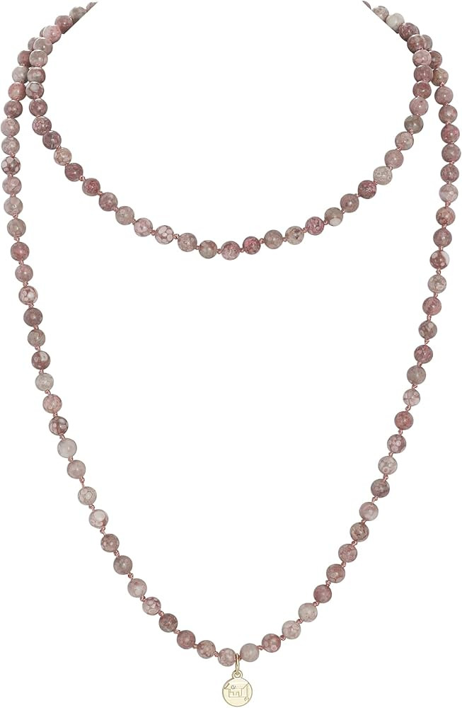 Firstmeet Stone Necklace Long Agate Beads Chain Round Smooth Bracelet Jewelry for Women | Amazon (US)