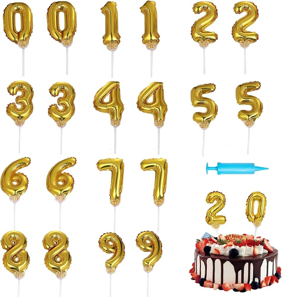 Cake Topper Mini Number Balloon with Mini Balloon Pump for Birthday Anniversary Valentine's Day B... | Amazon (US)