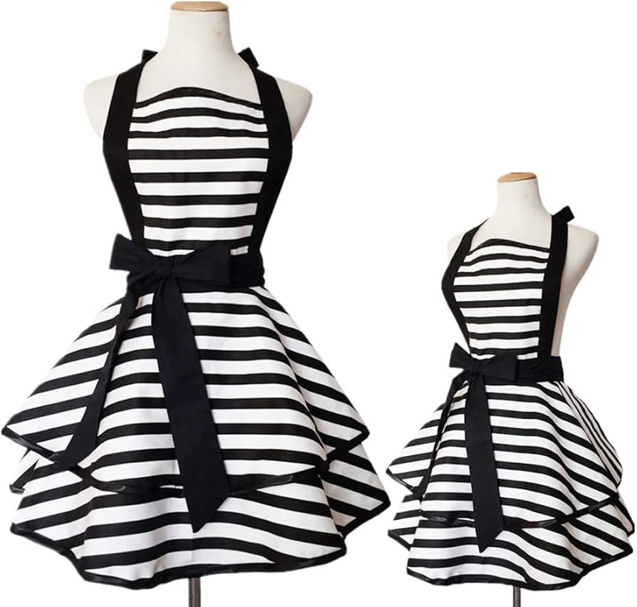 Violet Mist 2 Pack Cute Vintage Matching Aprons for Women Girls Black Striped Retro French Maid A... | Amazon (US)